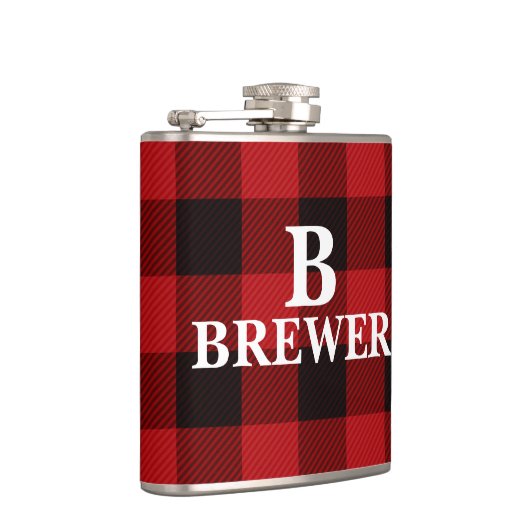 Aangepaste familienaam Red Tartan Vinyl Flask Heupfles (Rechts)