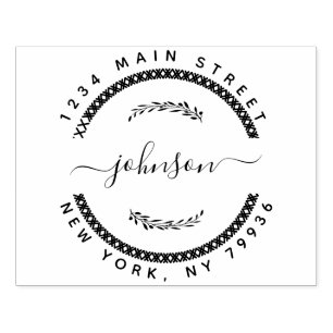Aangepaste familienaam Ronde retour adres Groot Rubberstempel