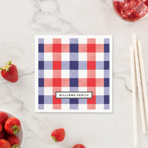 Aangepaste familienaam rood en blauw geruit servet