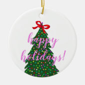 Aangepaste familienaam Roze kerstboom Keramisch Ornament (Voorkant)