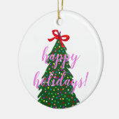 Aangepaste familienaam Roze kerstboom Keramisch Ornament (Links)