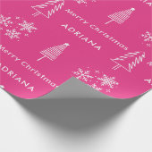 Aangepaste familienaam Roze Kerstcadeau Modern Cadeaupapier (Hoek)