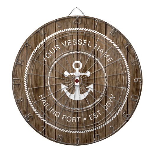 Aangepaste familienaam Rustic hout Nautilische ank Dartbord (Voorkant)