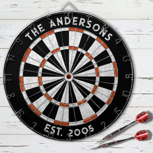 Aangepaste familienaam Rustiek Zwart Wit Dartboard Dartbord