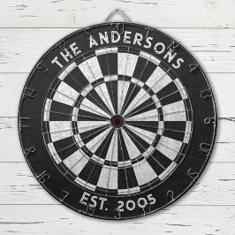 Aangepaste familienaam Rustiek Zwart Wit Dartboard Dartbord