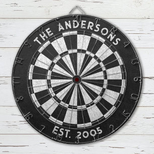 Aangepaste familienaam Rustiek Zwart Wit Dartboard Dartbord