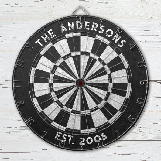 Aangepaste familienaam Rustiek Zwart Wit Dartboard Dartbord