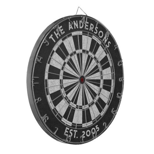 Aangepaste familienaam Rustiek Zwart Wit Dartboard Dartbord (Voorkant Links)