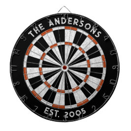 Aangepaste familienaam Rustiek Zwart Wit Dartboard Dartbord