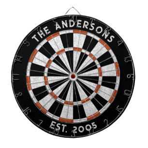 Aangepaste familienaam Rustiek Zwart Wit Dartboard Dartbord