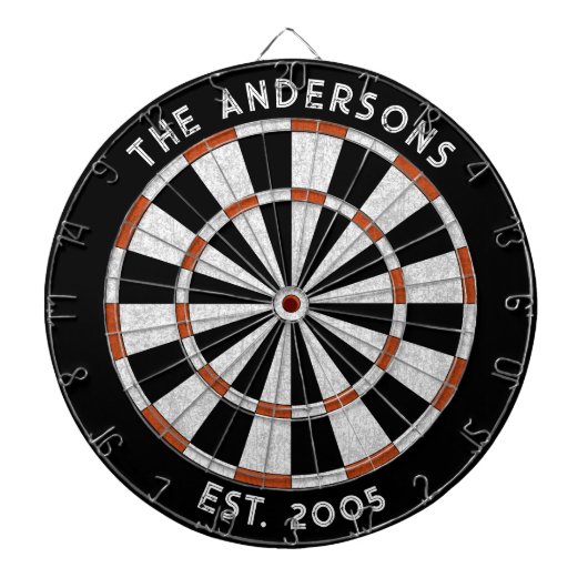 Aangepaste familienaam Rustiek Zwart Wit Dartboard Dartbord (Voorkant)