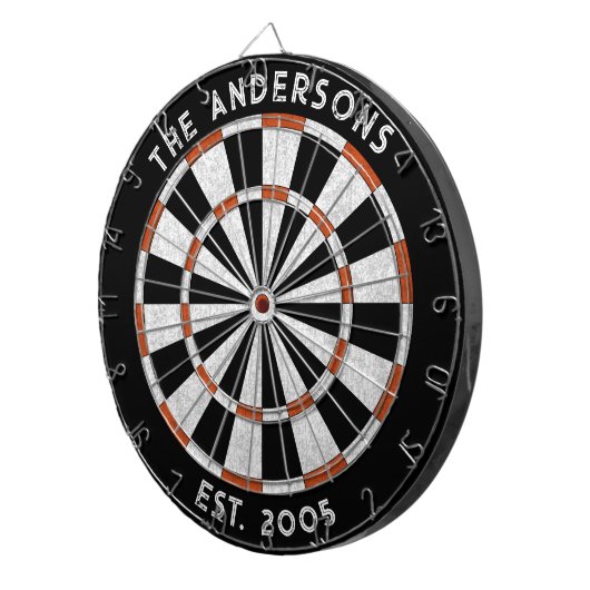 Aangepaste familienaam Rustiek Zwart Wit Dartboard Dartbord (Voorkant Rechts)