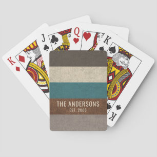 Aangepaste familienaam rustieke kleurblokstreep pokerkaarten