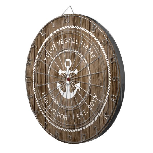 Aangepaste familienaam Rustisch hout Nautical Anch Dartbord (Voorkant Rechts)