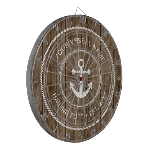 Aangepaste familienaam Rustisch hout Nautical Anch Dartbord (Voorkant Links)