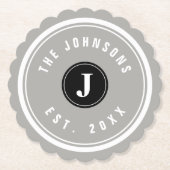 Aangepaste familienaam scallop edge papier onderze kartonnen onderzetters (Voorkant)