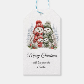 Aangepaste familienaam Sneeuwuilen Kerstcadeautag Cadeaulabel