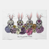 Aangepaste familienaam Sugar Skull Bunnies Paasges Theedoek (Horizontaal)