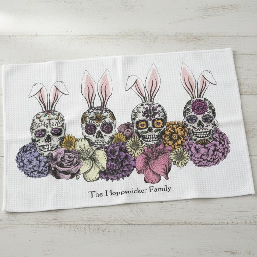 Aangepaste familienaam Sugar Skull Bunnies Paasges Theedoek