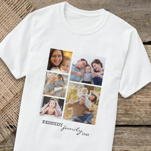 Aangepaste familienaam Tekst 5 Fotocollage T-shirt