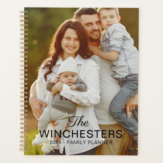 Aangepaste familienaam tekst en jaar twee foto planner (Voorkant)