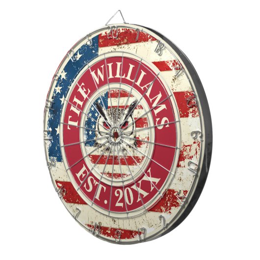 Aangepaste familienaam Uil Rustieke Amerikaanse vl Dartbord (Voorkant Rechts)