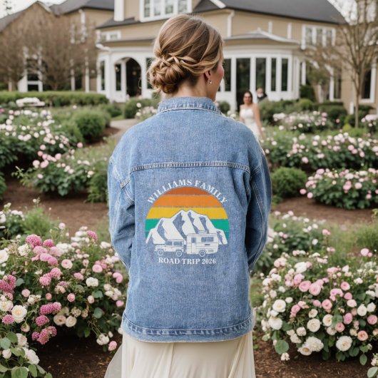 aangepaste familienaam vakantie berg Road Trip Denim Jacket (Huwelijk Achterkant)