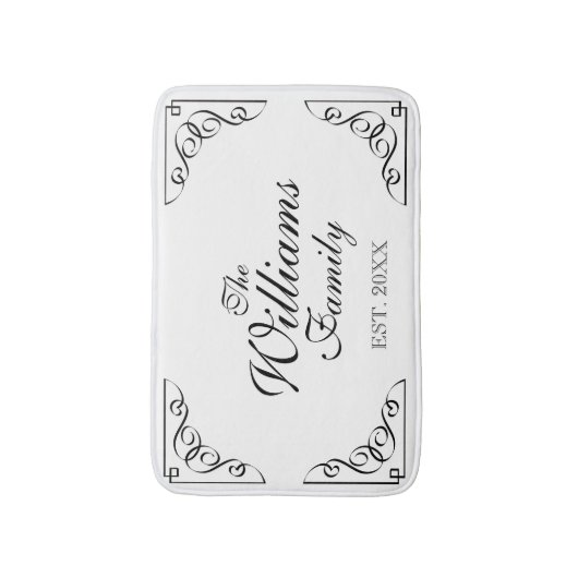 Aangepaste familienaam voor zwart-wit badmat (Voorkant Verticaal)