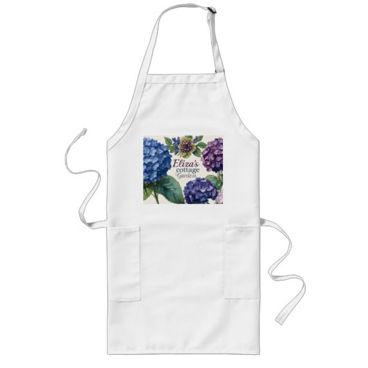 Aangepaste familienaam waterverf hydrangea lang schort (Voorkant)