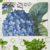 Aangepaste familienaam waterverf hydrangea theedoek (Gevouwen)