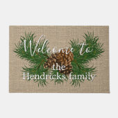 Aangepaste familienaam Welkom op Faux Burlap Patte Deurmat (Voorkant)