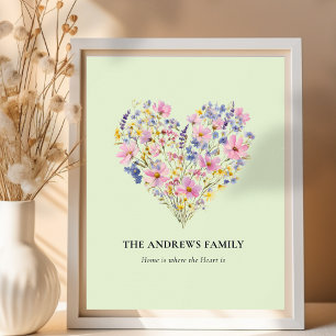 Aangepaste familienaam Wilde bloem Hart Poster