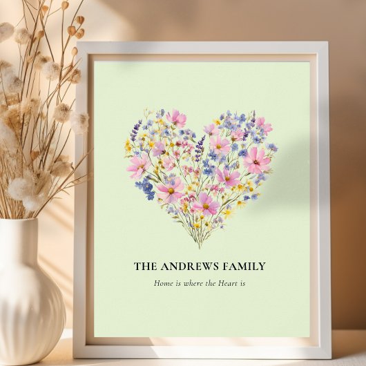 Aangepaste familienaam Wilde bloem Hart Poster