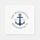 Aangepaste familienaam wit marineblauw anker nauti servet (Voorkant)