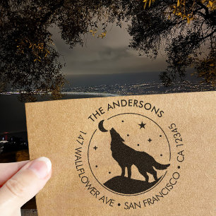 Aangepaste familienaam Wolf Moon retouradres Zelfinktende Stempel
