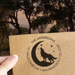 Aangepaste familienaam Wolf Moon Retouradres Zelfinktende Stempel