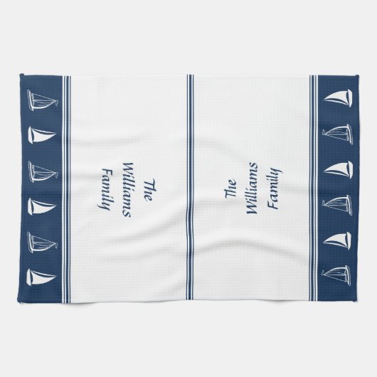 Aangepaste familienaam Zeilboten in de marine en w Theedoek (Horizontaal)
