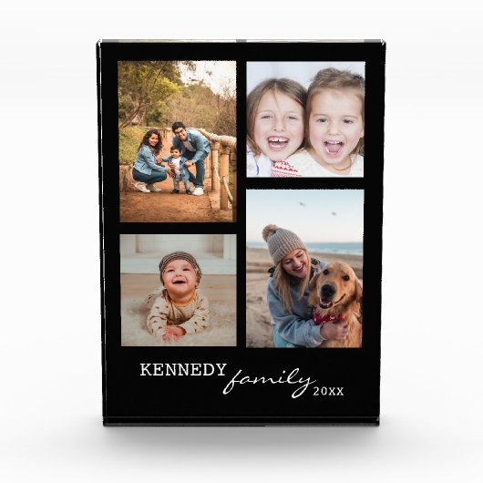 Aangepaste familienaam zwart 4 Fotocollage blok (Voorkant)