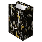 Aangepaste familienaam Zwart Goud Rendier Kerstmis Medium Cadeauzakje (Voorkant Gekanteld)