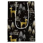 Aangepaste familienaam Zwart Goud Rendier Kerstmis Medium Cadeauzakje (Achterkant)