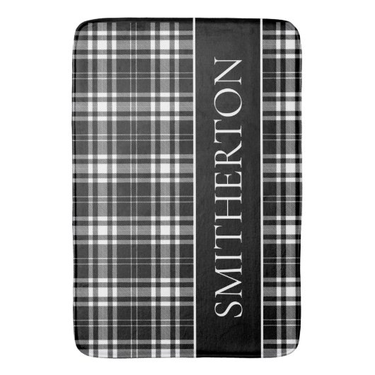 Aangepaste familienaam Zwart Wit Buffel Plaid Badmat (Voorkant Verticaal)