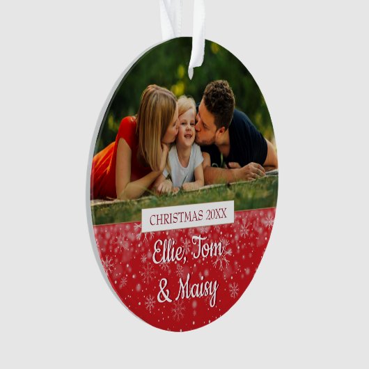 Aangepaste familienamen en foto's voor het kerstfe ornament (voorkant)