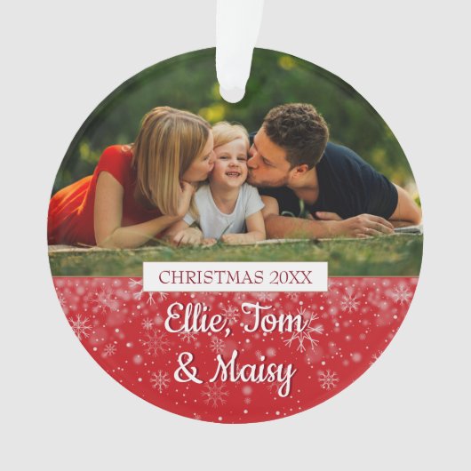 Aangepaste familienamen en foto's voor het kerstfe ornament (voorkant)