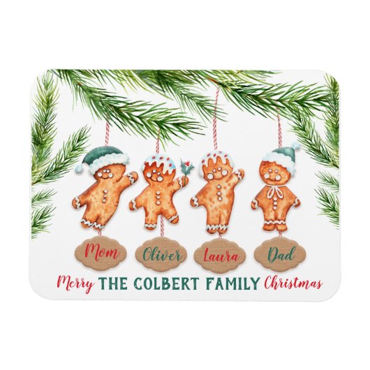 Aangepaste familienamen kerstontbijtkoek magneet (Horizontaal)