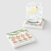 Aangepaste familienamen kerstontbijtkoek stenen onderzetter (Zijkant)