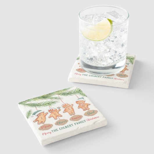 Aangepaste familienamen kerstontbijtkoek stenen onderzetter (Zijkant)