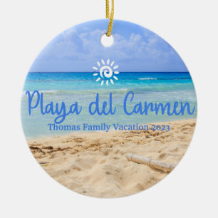 Aangepaste familiePlaya del Carmen Vakantie Kerstm Keramisch Ornament