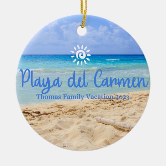 Aangepaste familiePlaya del Carmen Vakantie Kerstm Keramisch Ornament (Voorkant)