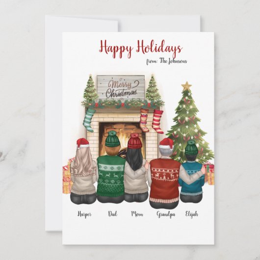 Aangepaste Familieportret Clip Art Christmas Kaart (Voorkant)