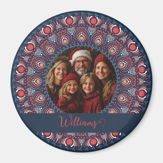 Aangepaste Familieportret Russet Kerstmis Mandala Magneet (Voorkant)